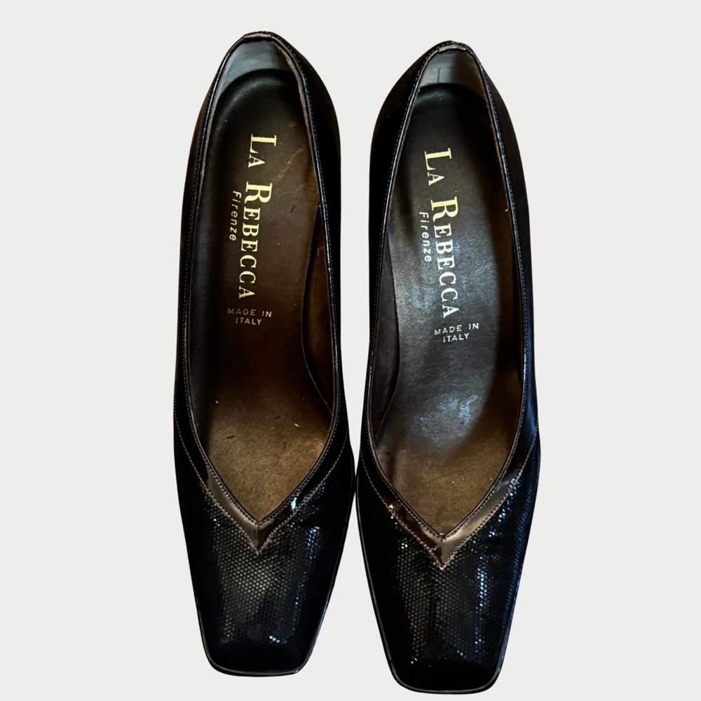 La Rebecca Firenze Black Brown  Patent Quality Leather Pumps